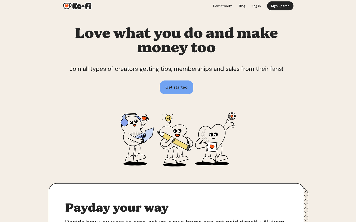 Ko-fi website homepage snapshot