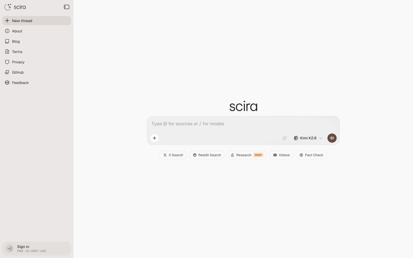 Scira AI website snapshot