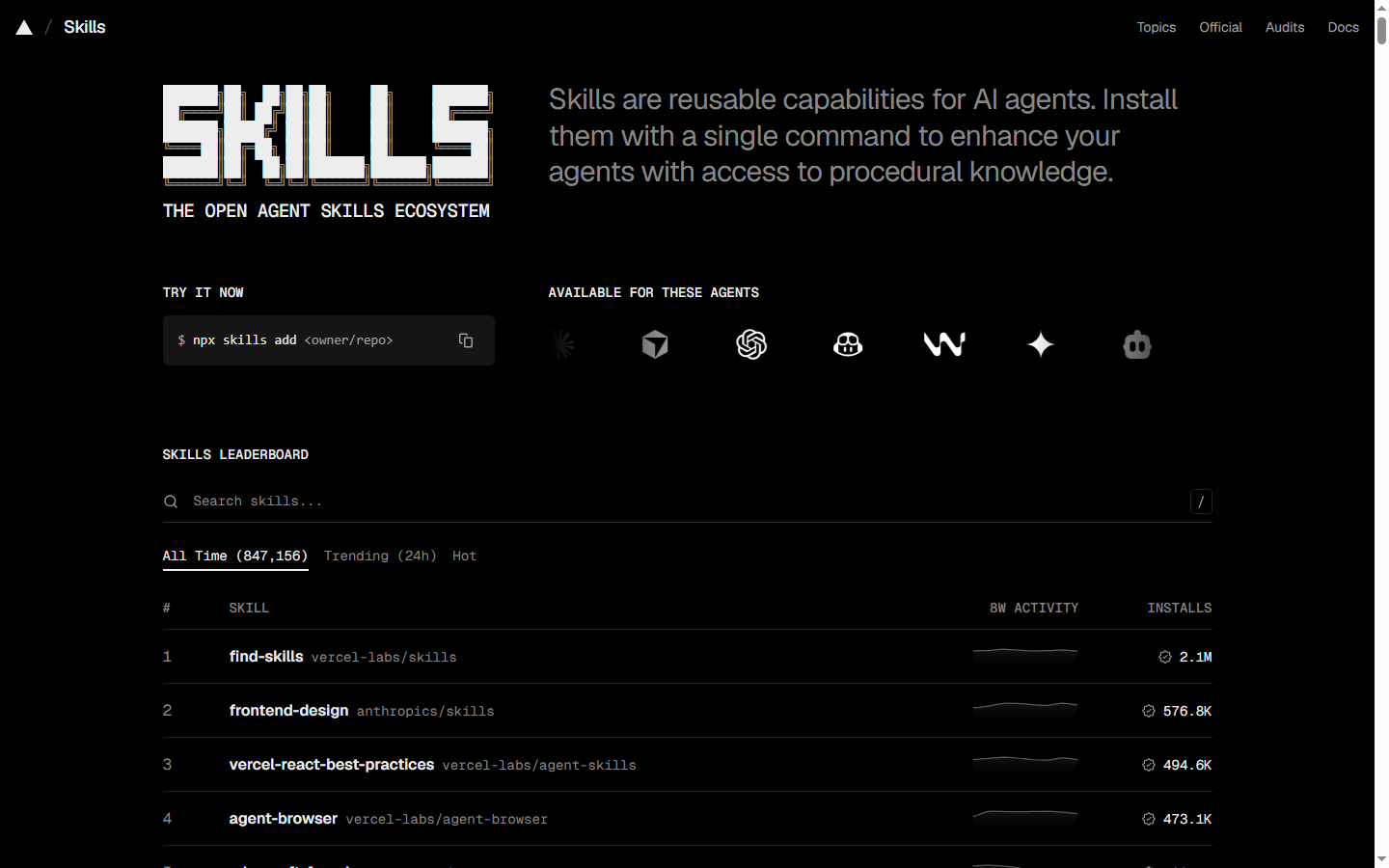 skills.sh website snapshot